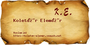 Koletár Elemér névjegykártya